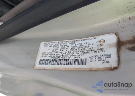 2004 Toyota Tacoma Prerunner V6 z USA, uszkodzony, nr VIN 5TESN92N54Z357655